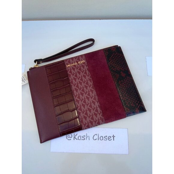 Michael Kors clutch wristlet JST XL top zip merlot multi - Picture 4 of 8